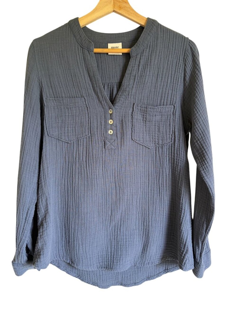 Mote Light Blue Brushed Cotton Popover Top Gauzy Size Small Chest Pockets